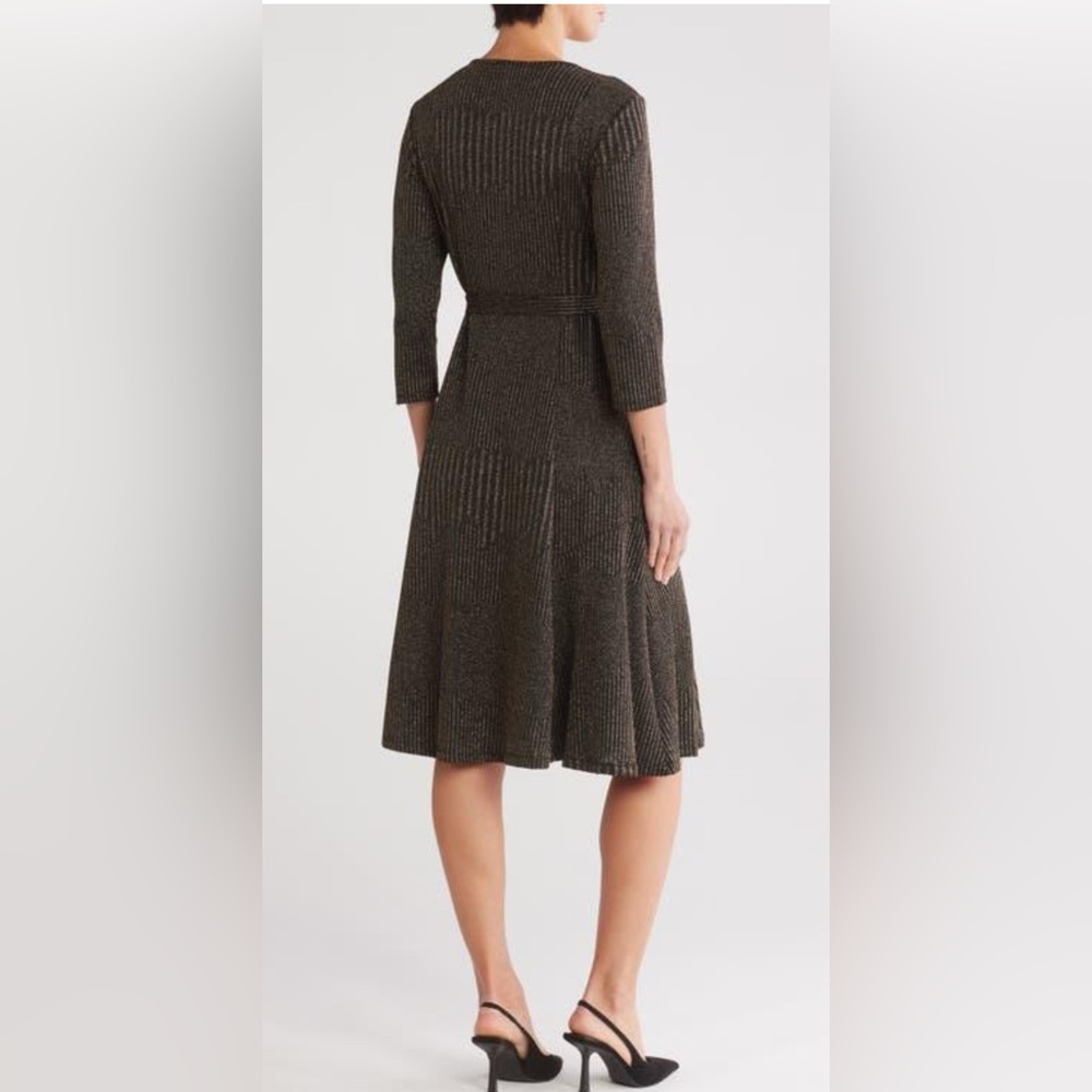 NWT-Sandra Darren Metallic Midi Tie Waist Dress size XL - Picture 2 of 6